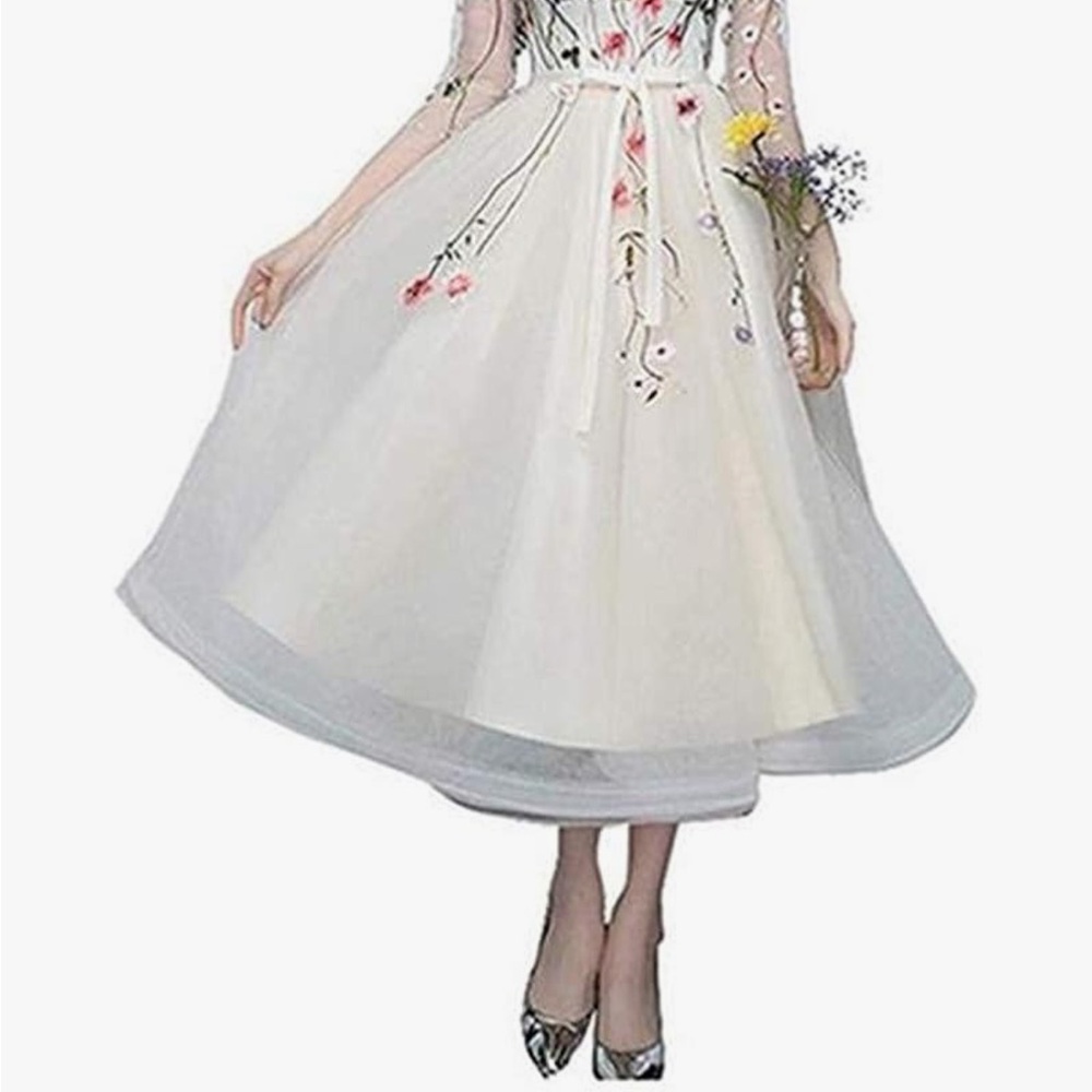 Elegant Floral Embroidered White Dress